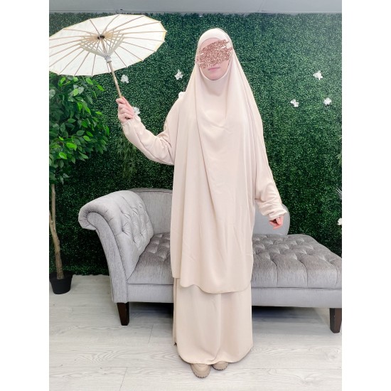 Jilbab jupe creme soie de medine